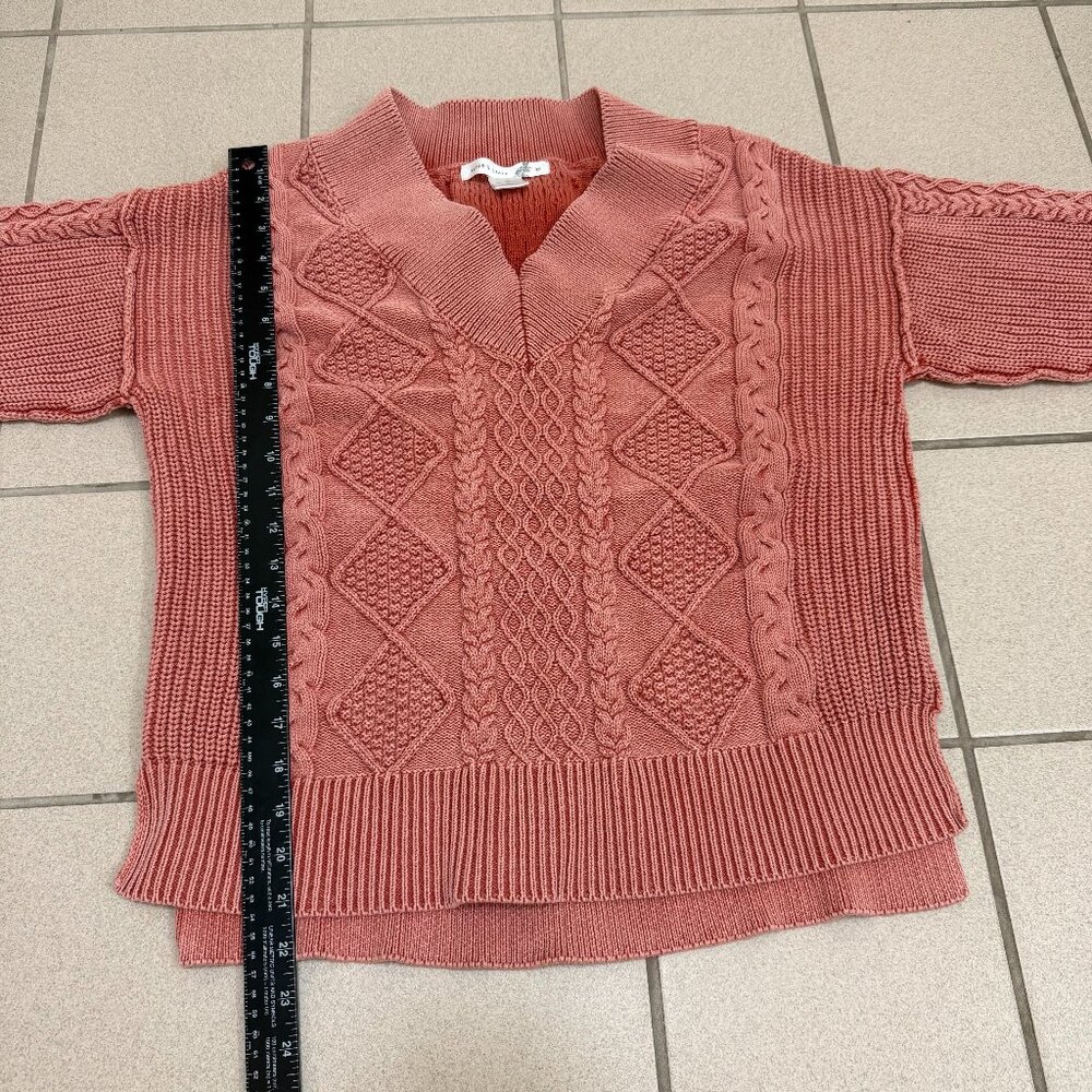 Altar'd State Coral V-Neck Cable Knit Sweater Women Size M - Picture 4 of 5